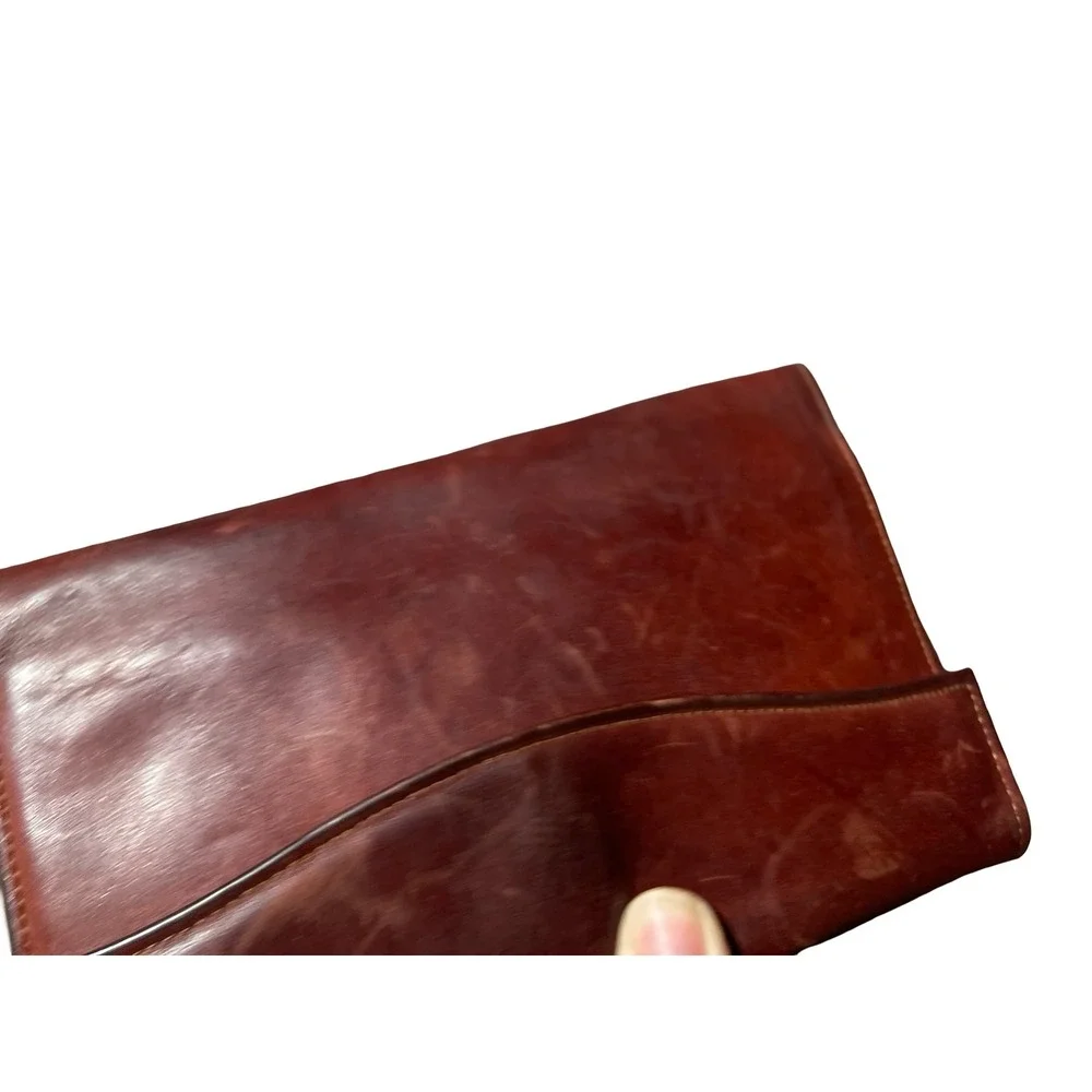 Vintage Rolfs Brown Leather Tri-Fold Clutch Wallet Kiss Lock Coin Purse Mahogany - Picture 10 of 10
